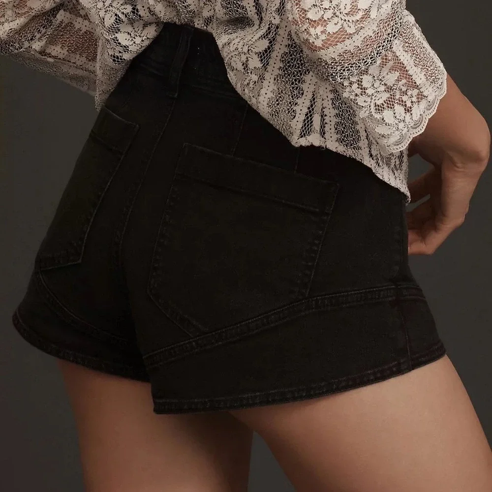 Pilcro‎ Anthropologie NWT Black Denim Shorts Micro Cuffed Sz 29 High Cut
